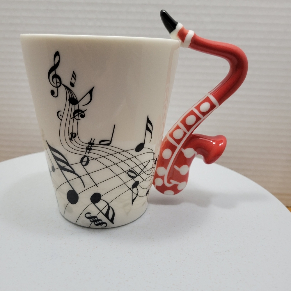 Saxophone Music Unique Handle Art Musical Notes Mug Coffee Cup Collectible